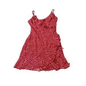 H&M‎ Size Medium Red White Floral Wrap Mini Dress Lightweight Adjustable Spring